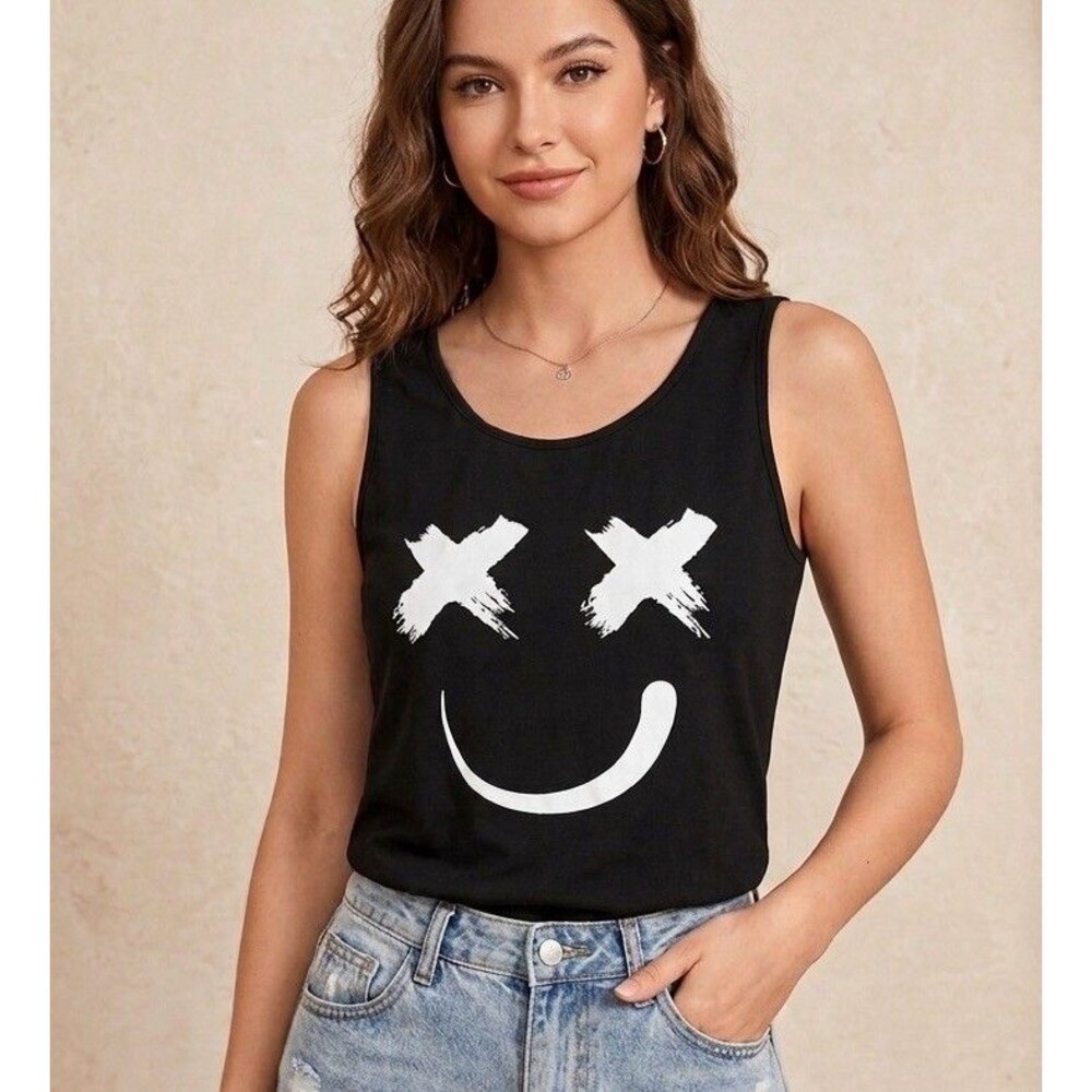 SheIn Edgy Graphic Smile Tank Top Size Large Grunge Streetwear Gothic Festival